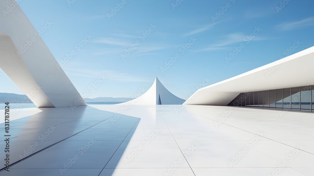 Sleek and Minimalist Architectural Landscape with Concrete Structure in Vast Empty Space Sleek and Minimalist Architectural Landscape with Concrete Structure in Vast Empty Space