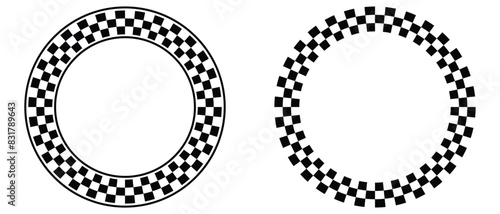 Circle checker frames. Round chess borders. Design for text for start, finish or winner. Pack of isolated elements on a white background. eps 101