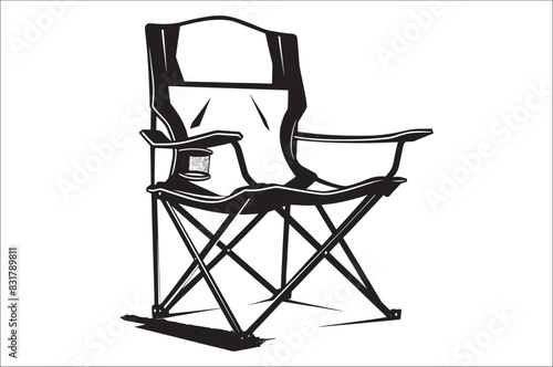 Camping chair Silhouette vector illustration on white background. Black Camping chair silhouette.