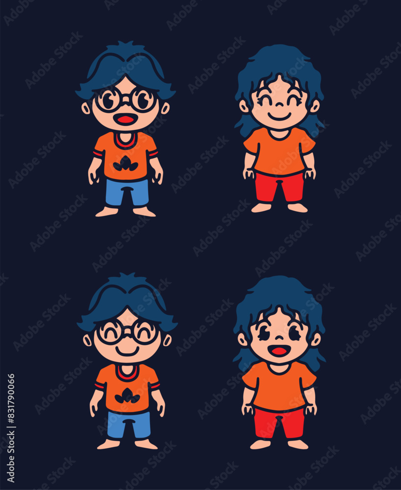 set of funny cartoon people kid boy and girl for school and kindergarten set of funny cartoon people kid boy and girl for school and kindergarten