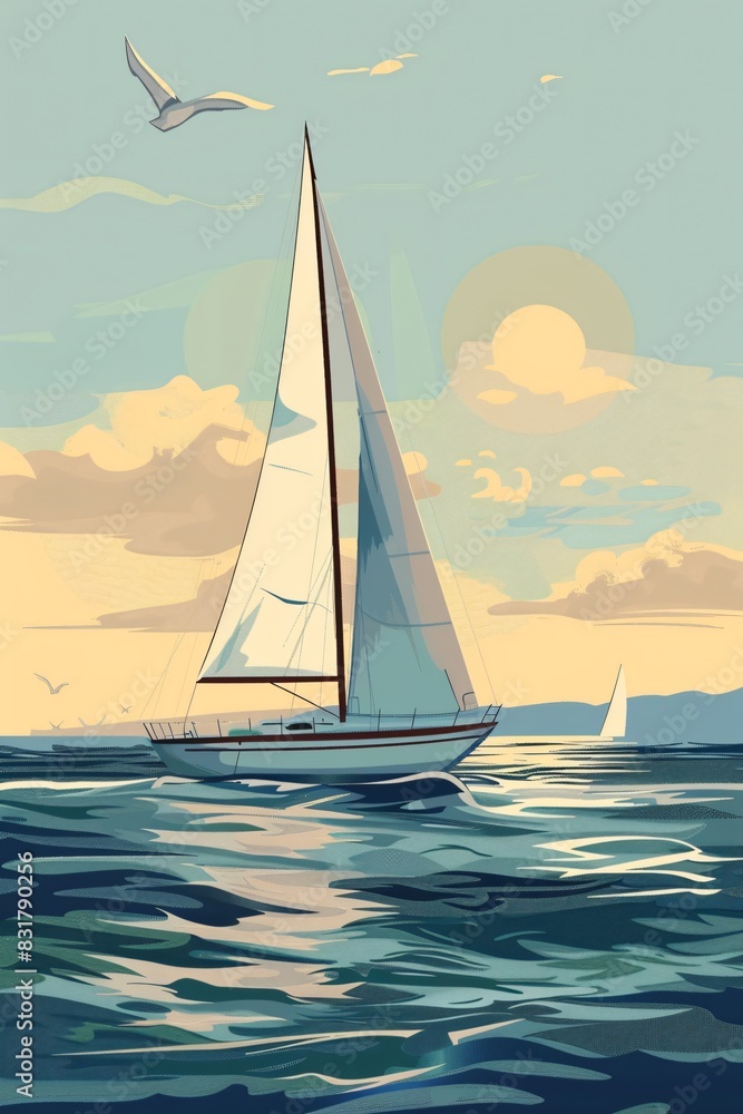 Fototapeta premium Sailboat on Calm Sea at Sunset