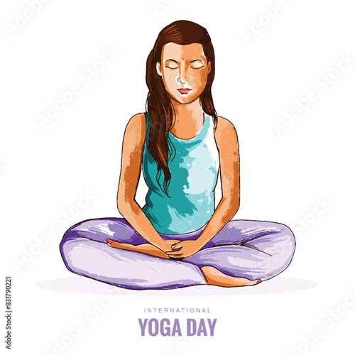International yoga day with woman doing yoga pose background