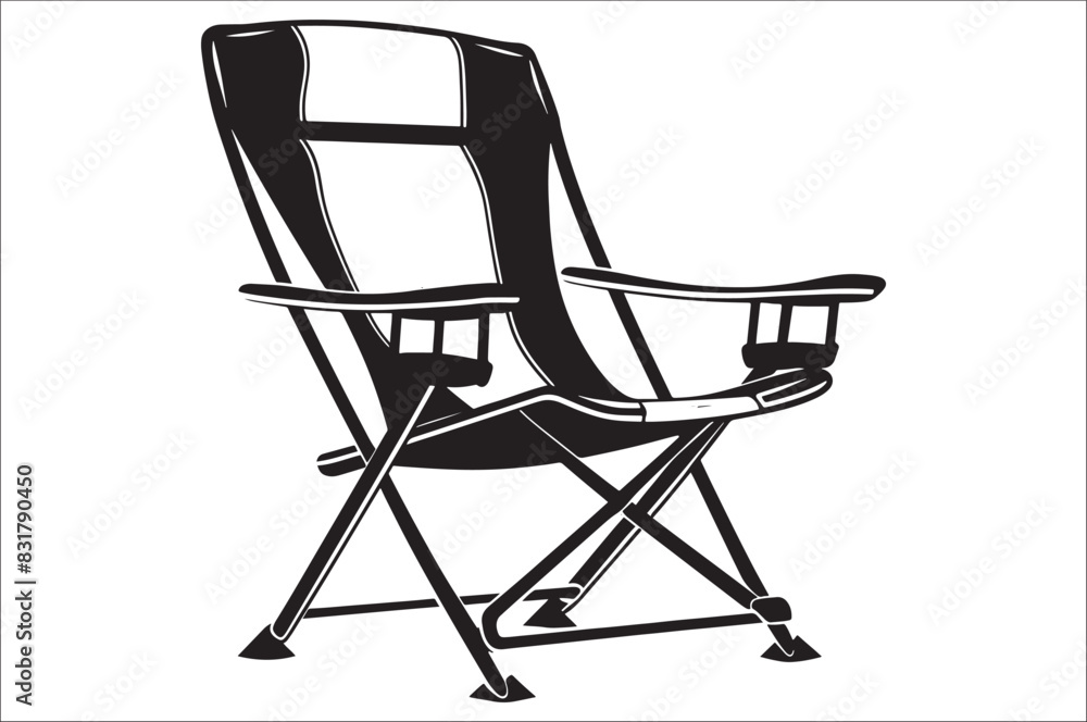 Camping chair Silhouette vector illustration on white background. Black Camping chair silhouette. Camping chair Silhouette vector illustration on white background. Black Camping chair silhouette.