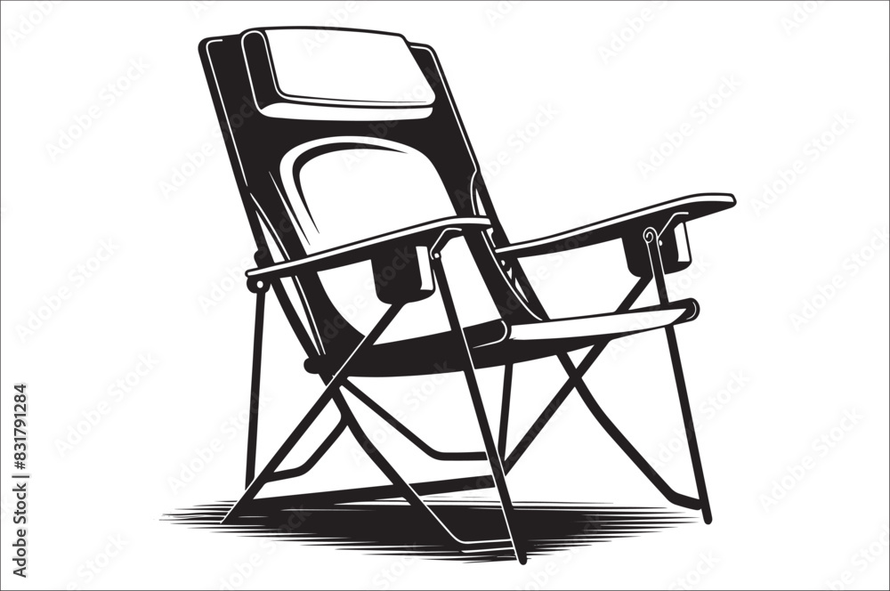 Camping chair Silhouette vector illustration on white background. Black Camping chair silhouette. Camping chair Silhouette vector illustration on white background. Black Camping chair silhouette.