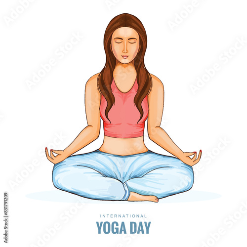 International yoga day with woman doing yoga pose background