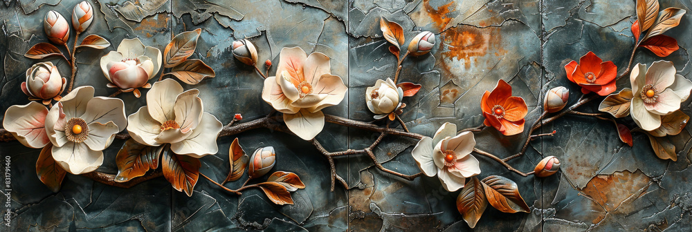 panel wall art, wall decoration, marble background with flowers designs panel wall art, wall decoration, marble background with flowers designs