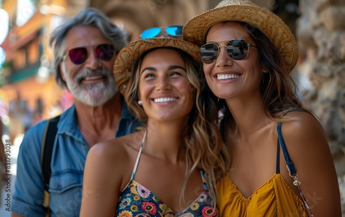 Ultra highresolution 8K quality photo of a family holiday with parents at a historical site, detailed architecture, and happy faces