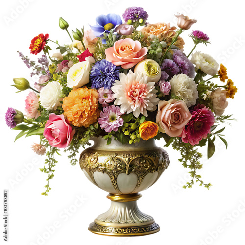 flowers vase in baroque transparent background