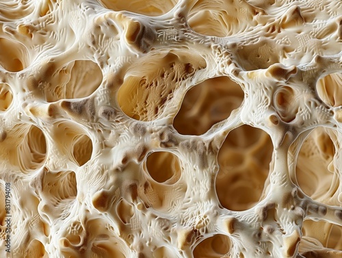 A close-up microscope image of a section of bone tissue, revealing the detailed osteons and cellular structure. The high-resolution view provides insight into the biology and function of bones.