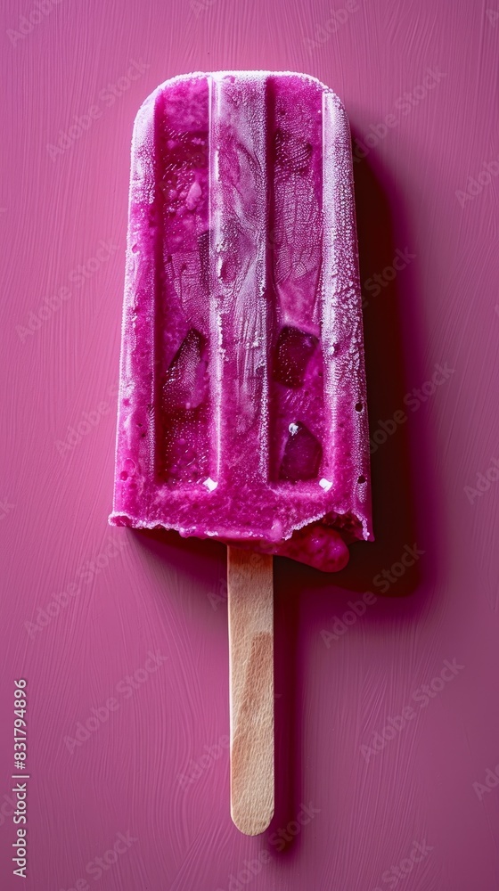 A minimalist photo featuring a popsicle on a light purple background, perfect for summer concepts A minimalist photo featuring a popsicle on a light purple background, perfect for summer concepts