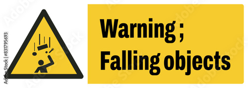 ISO warning safety signs_warning ; falling objects landscape size 1/2 a4,a3,a2,a1