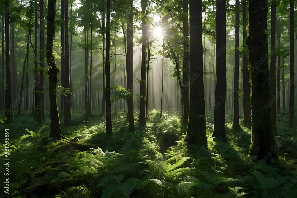 Fototapeta premium A landscape of a green forest