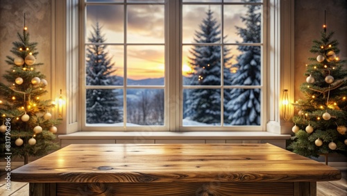 Festive window with Christmas decorations