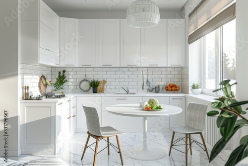 Sleek modern kitchen design in white tones