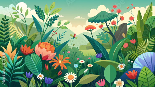 Bosque frondoso, concepto de naturaleza y flora silvestre