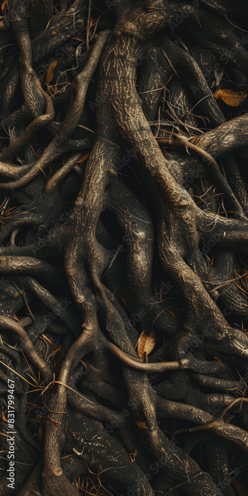 Texture Of Gloomy Tree Roots On A Dark Background For Wallpaper Created Using Artificial Intelligence