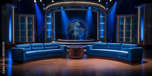 TV studio set being prepared for talk show variety program. Concept TV Studio, Set Design, Talk Show, Variety Program, Preparations
