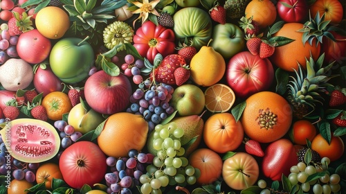 Collection of mixed fruits overhead view flat lay