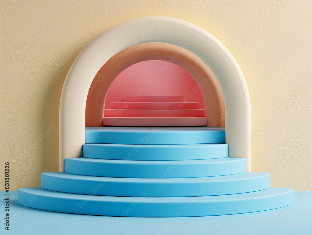 Geometric 3D isometric podium with bright colors and space for text Geometric 3D isometric podium with bright colors and space for text