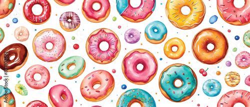 Donut seamless pattern seafood background3