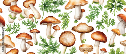 Mushroom seamless food pattern background3