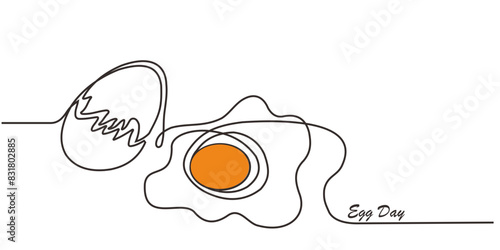 World egg day simple web banner, background. One continuous line drawing with text Egg Day
