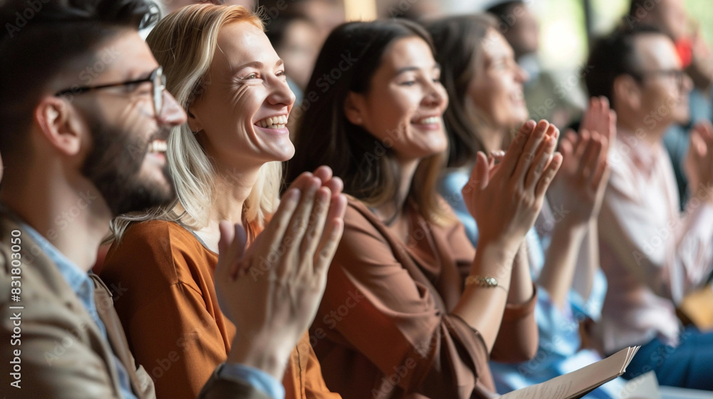 team of coworkers clapping hands for success of presentation Support, group of people applauding together in business meeting. team of coworkers clapping hands for success of presentation Support, group of people applauding together in business meeting.