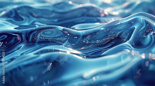  A detailed shot of a blue water surface with a wavy pattern on top, while the lower half remains blurred