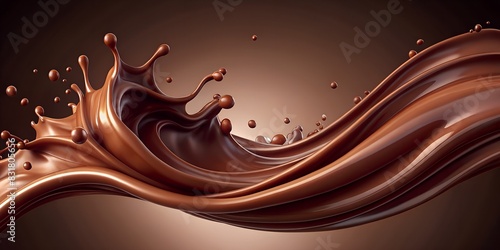 Chocolate wave and splash of chocolate on brown background. World chocolate day concept.