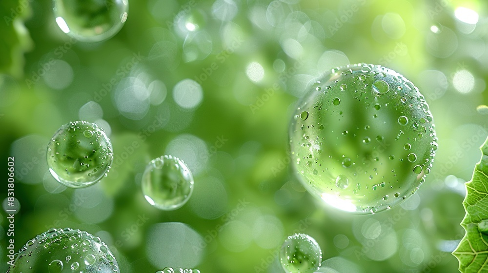 A green leaf with water droplets captured in close-up, featuring soft bokeh and ambient lighting A green leaf with water droplets captured in close-up, featuring soft bokeh and ambient lighting