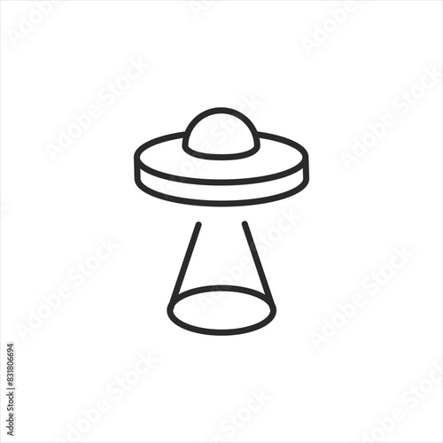 UFO spacecraft icon. Simple illustration of an unidentified flying object with a classic saucer shape, representing extraterrestrial technology and science fiction themes. Vector illustration
