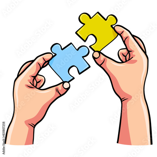 Kid Holding Puzzle Jigsaw Colorful Pieces Vector Illustration