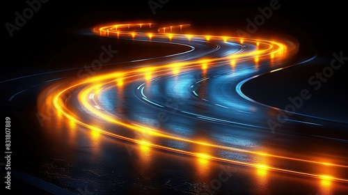   A stunning long exposure photograph captures the vibrant nightlights along a bustling highway photo