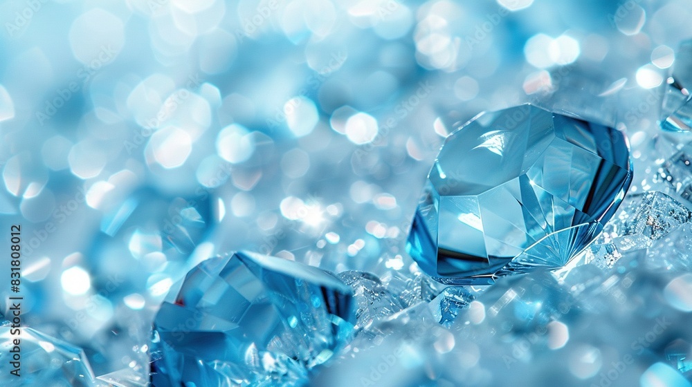 A set of blue diamonds rests atop silver glitter on a blue-white backdrop A set of blue diamonds rests atop silver glitter on a blue-white backdrop
