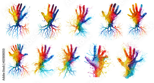Vibrant Hands, Colorful Hand Illustrations on Transparent Backgrounds.