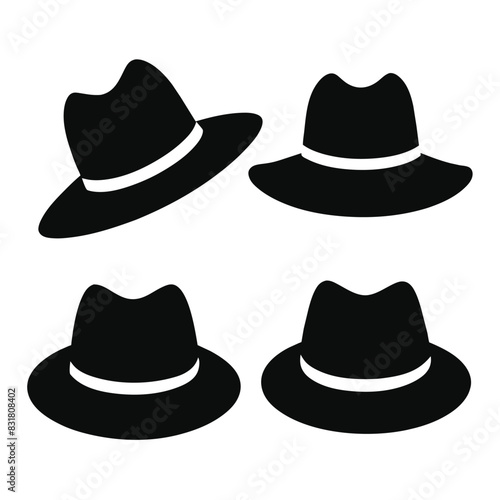 Set of Solid black Panama Hat vector Icons design