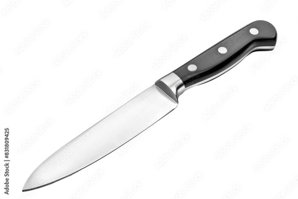 Sharp kitchen knife with a black handle and stainless steel blade isolated on a white background Sharp kitchen knife with a black handle and stainless steel blade isolated on a white background