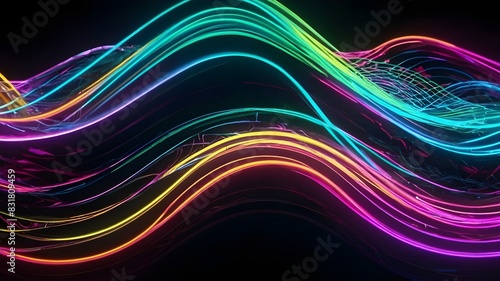 Neon Symphony: Interlocking Waves of Pulsating Rhythmical Colors, A Mesmerizing Display of Vibrant Energy and Dynamic Harmony.