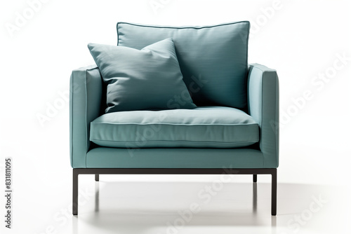 Modern blue armchair with two pillows isolated on white background 3D rendering