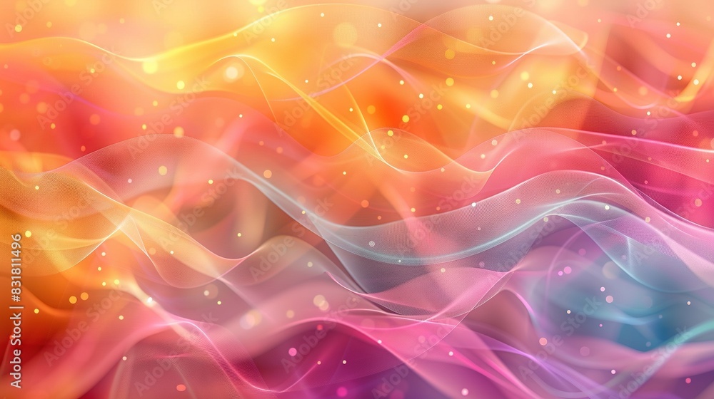 A vibrant abstract background featuring pink, orange, blue, and yellow waves with white dot accents A vibrant abstract background featuring pink, orange, blue, and yellow waves with white dot accents