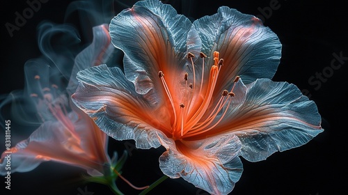  A macro image of a flower emitting a large amount of smoke from its core