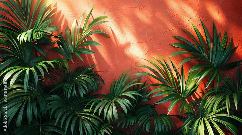 A close-up of a plant near a wall with a shadow of the plant on the side of the wall A close-up of a plant near a wall with a shadow of the plant on the side of the wall