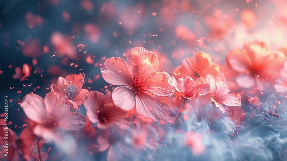 Pink flowers on a blue and pink background Pink flowers on a blue and pink background