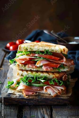 A stack of sandwiches sitting neatly on a wooden cutting board, ready to be served