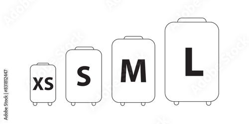 Luggage sizes XS, S, M, L. Baggage icons size vector set
