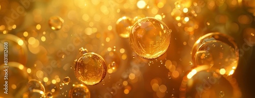 Abstract background with golden bubbles and light.