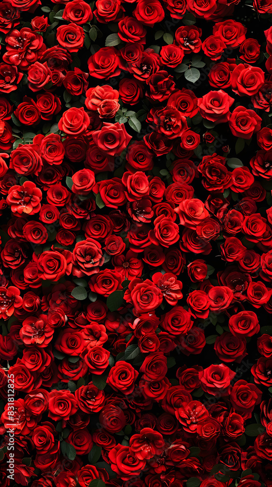 A collection of vibrant red roses arranged neatly in a glass vase A collection of vibrant red roses arranged neatly in a glass vase