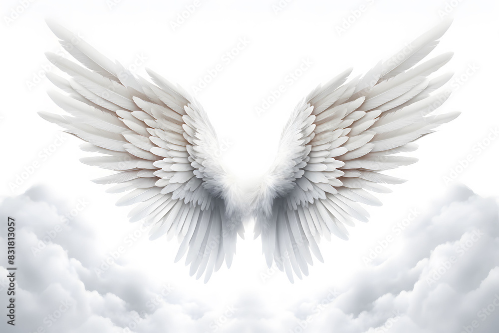 Obraz premium Pair of white wings flying gracefully through a cloudy sky