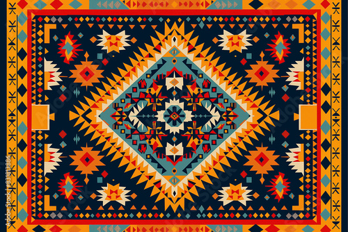 print design in the style of ethnic carpet patterns  Aztec art and African textile designs