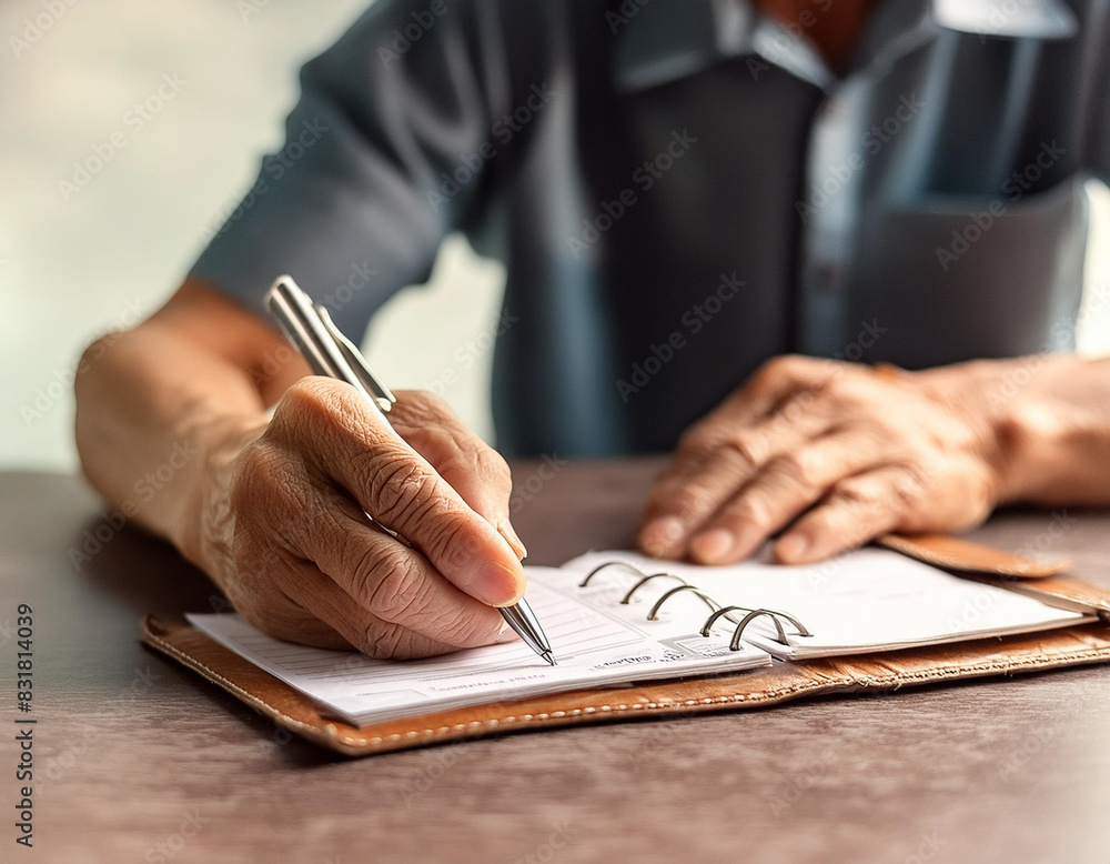 generative AI image of father writing check. generative AI image of father writing check.